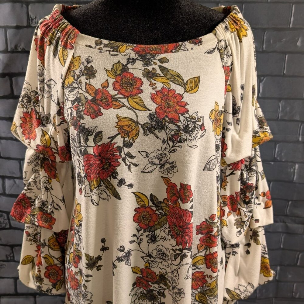 Darling, Floral Long Ruffled Sleeve Top with Tie Back